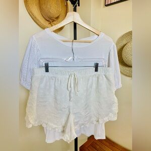 White Eyelet Drawstring Shorts - Women Tops